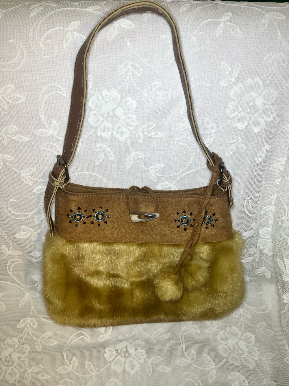 Vintage Y2K faux fur shoulder bag